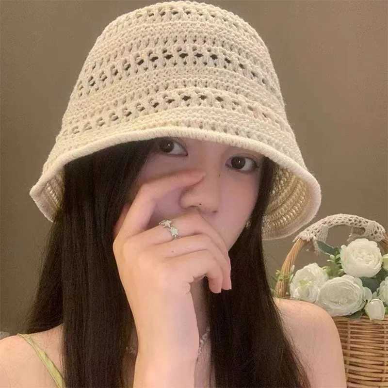 Summer Hollow Fisherman Hat Womens Breathable Hat Thin Sun Hat Hollow Bucket Hat Fashion Basin Hat Bucket Sun Hat Y250707