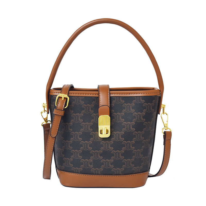 Designer High-End Feel for Women 2025 New Style Elegant Printed Handbag Bucket Fashionable Versatile Commuter Crossbody Light Luxury Women's Bag