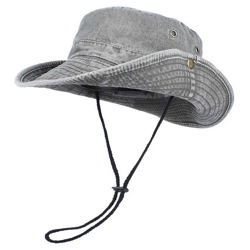 2025 Summer Bucket Hats Outdoor Sun Hat for Women Solid Cotton Wide Brim UV Protection Mens Panama Hat Beach Fisherman Fishing Cap Y250707