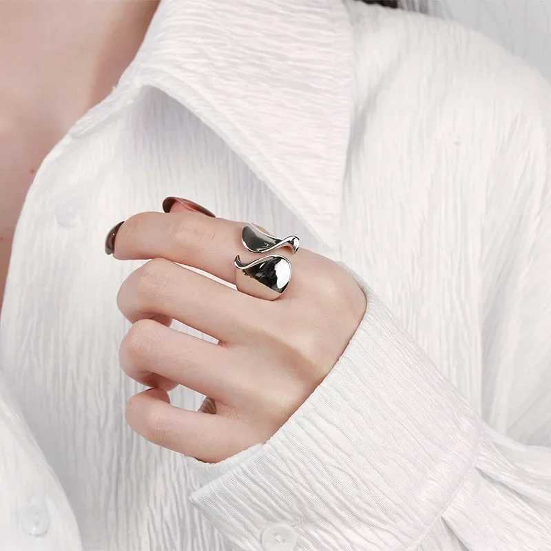 925 Sterling Silver Rings for Women Couple Minimalist Handmade Simple Big Open Ring Party Prevent Allergy Jewelry Holiday Gifts XJ250707