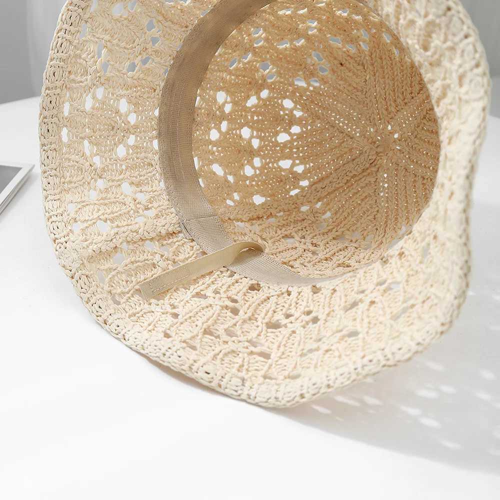 2025 Summer New Hollowed Out Leaf Shaped Design Knitted Fisherman Hat for Women Fashionable Breathable Basin Cap Y250707