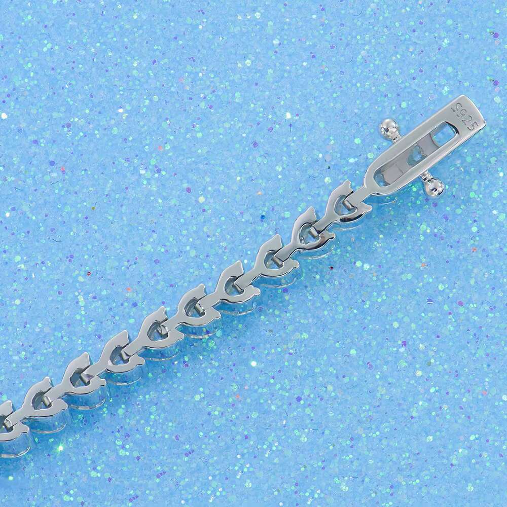 White Gold Plated Hiphop Jewelry 6mm Tennis Link Chain with 3*3 Heart Moissanite 925 Silver Bracelet