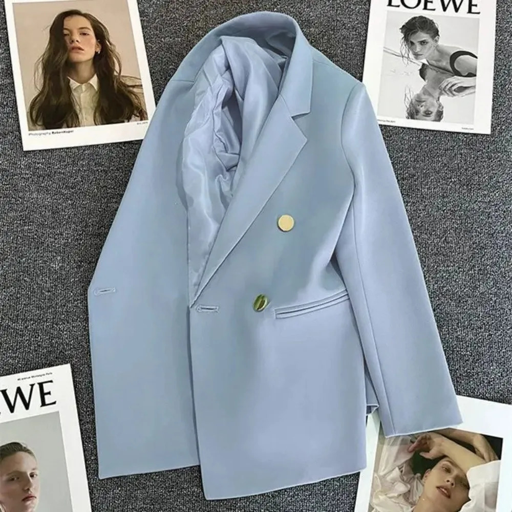 Women Suit Blazer Elegant Coat 2025 Spring Autumn Fashion Korean Double Breasted Jacket Solid Ladies Tops Clothes 250625