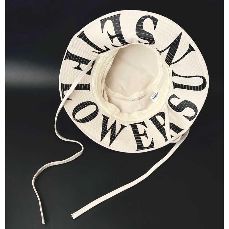 Retro Black and White Contrasting Color Design Drawstring Bucket Hats for Women Summer Sun Protection Versatile Personality Sun Hat Y250707