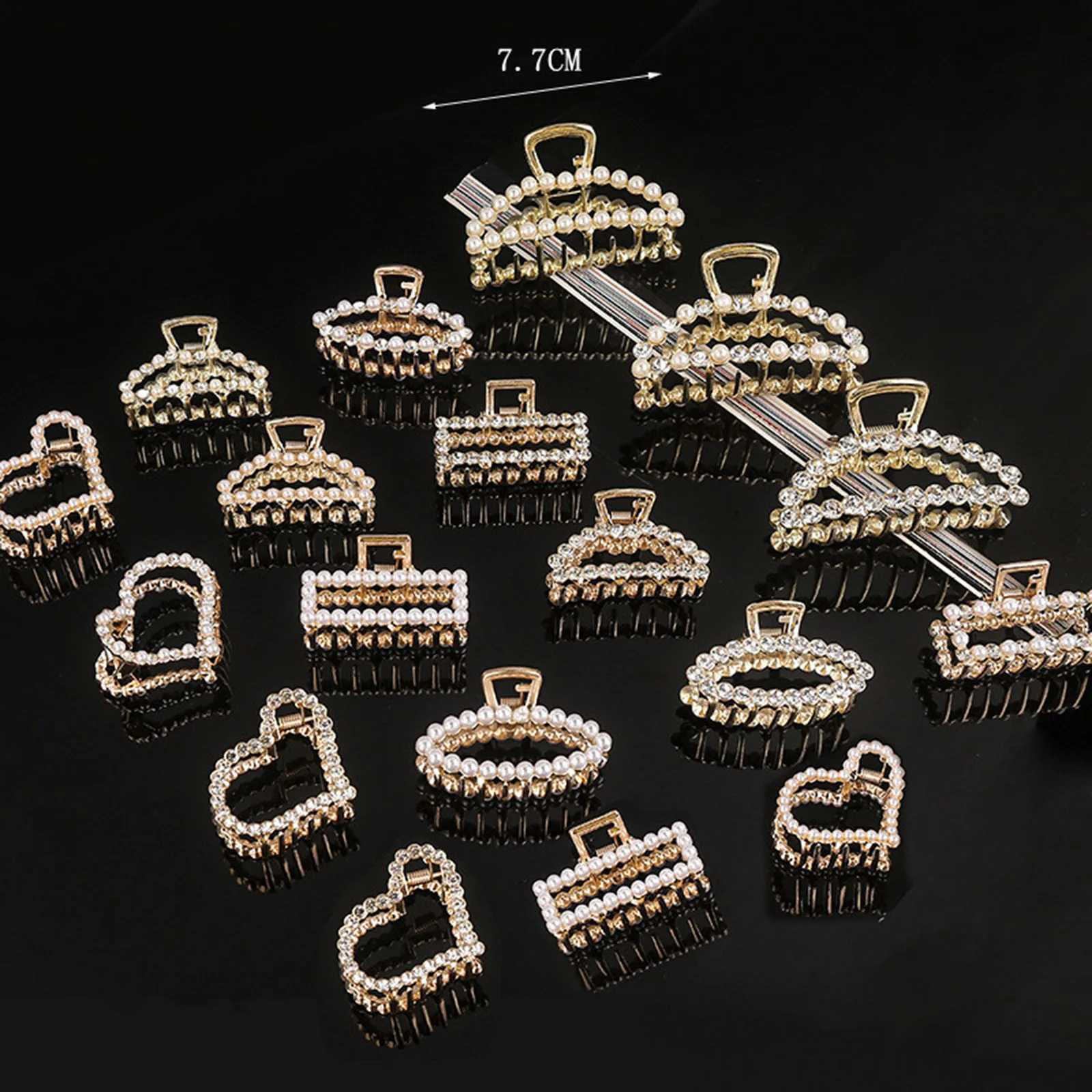 Women Girls Pearls Solid Beads Hair Claws Elegant Metal Barrettes Headwear Hairpins Horsetail Hair Clips Hair Crab Accessories Y250707