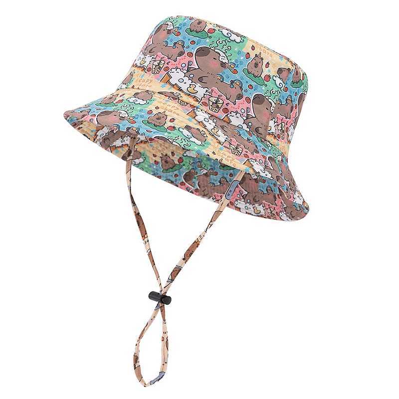 Hot Sale Unisex Summer Capibara Bucket Hat Capybara Print Outdoor Sun Protection Women Cap Adult Lovely Hat Y250707