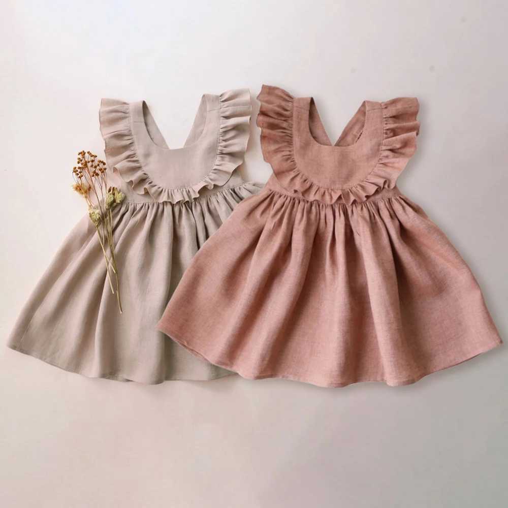 Tsute Toddler Girl Dress For Party Pink Summer Baby Girl Dress Linen Cotton Girl Clothes R250707