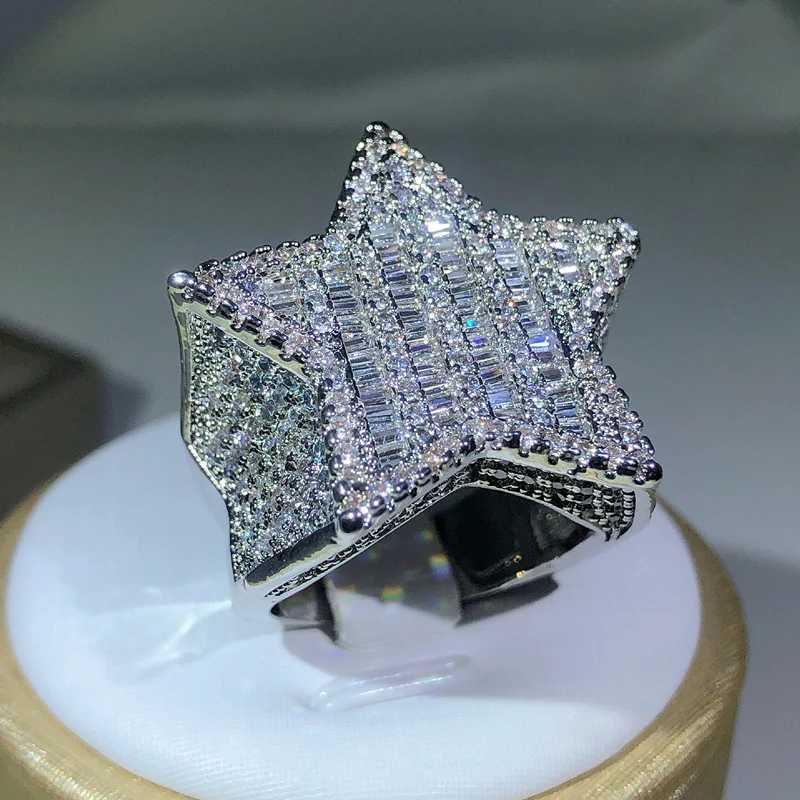 925 Silver Luxury Star Diamond Rings For Men/Women Solid White/Yellow Gold Rings Shine Hip Hop Jewelry Gifts XJ250707