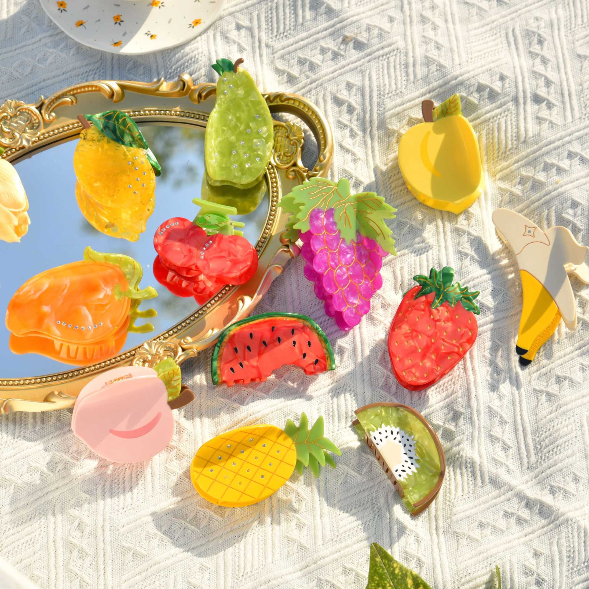 Muweordy Summer Fruit Series Acetate Claw Clip Hairpin Watermelon Hair Clip for Girls Colorful Crab Hair Clip Hair Accessories Y250707