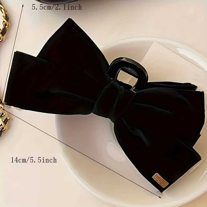 1pcs Elegant Velvet Bow Hair Clip Large Solid Velvet Bow Hair Accessory Autumn And Winter Shark Clip. Z250707