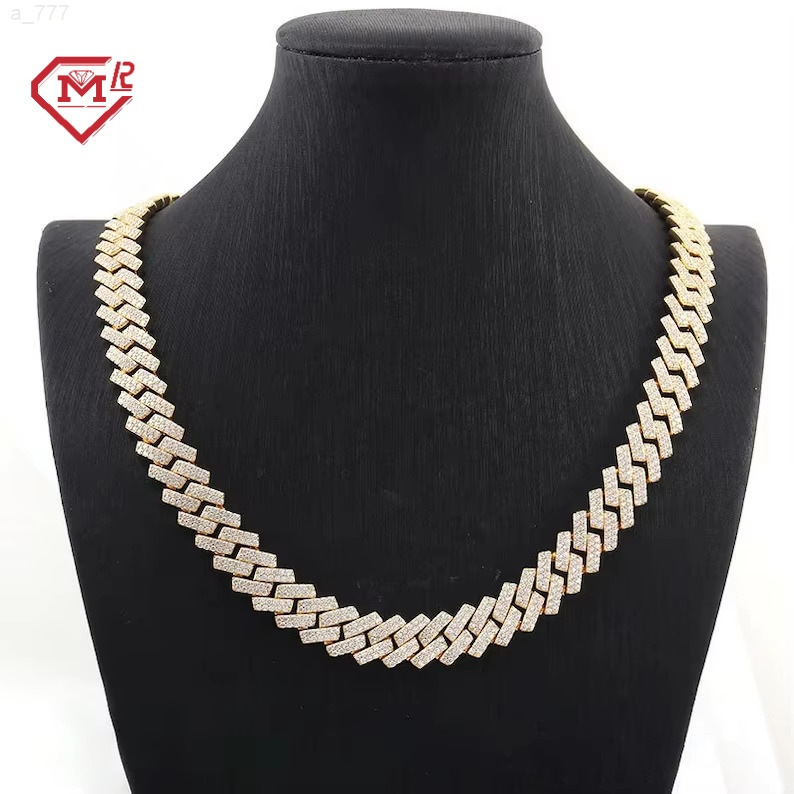 Hiphop Jewelry 12mm Moissanite Chain Gold Plated Vvs Iced Out 925 Silver Custom Moissanite Cuban Chain