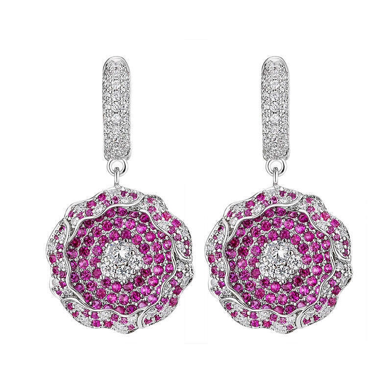 Autumn Winter New Jewelry Light Hollow Full Dia Red Fashion Versatile Women's Drop Earrings Wholesale 8D4