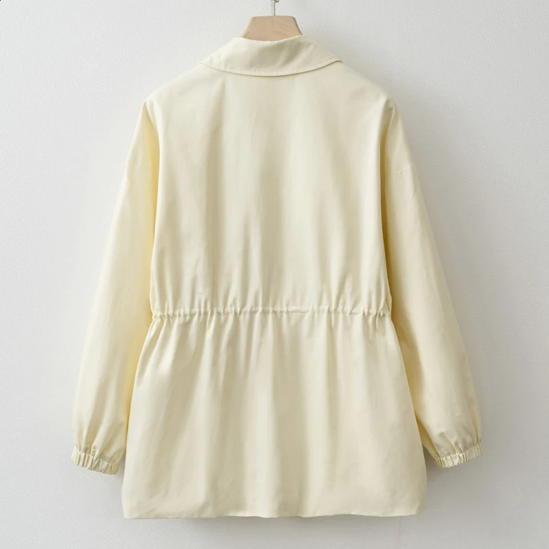 2025 Women Spring Autumn Light Yellow Adjustable waist Zip Jacket 250703