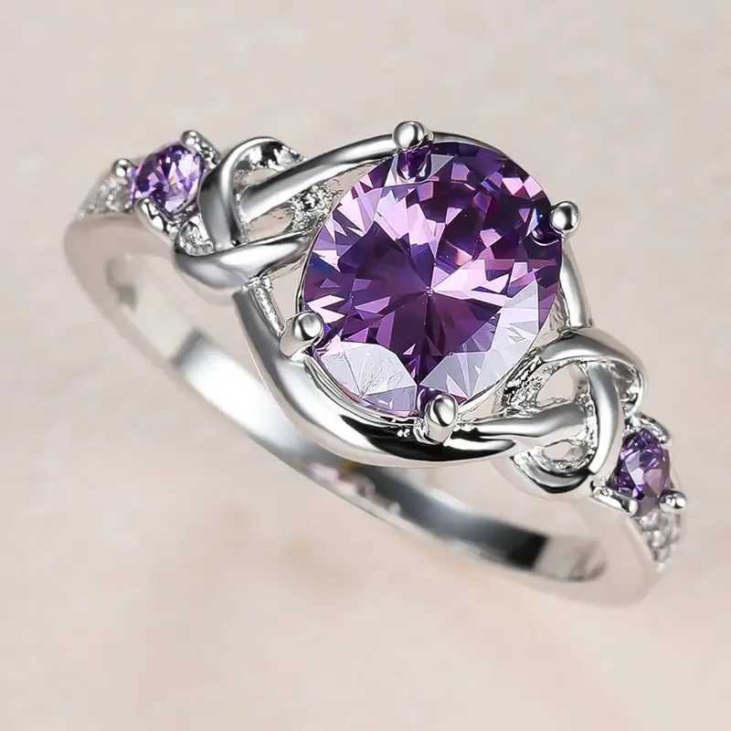 925 Sterling Silver Purple CZ Rings for Women Luxury Elegant Engagement Wedding Anniversary Party Accessories XJ250707