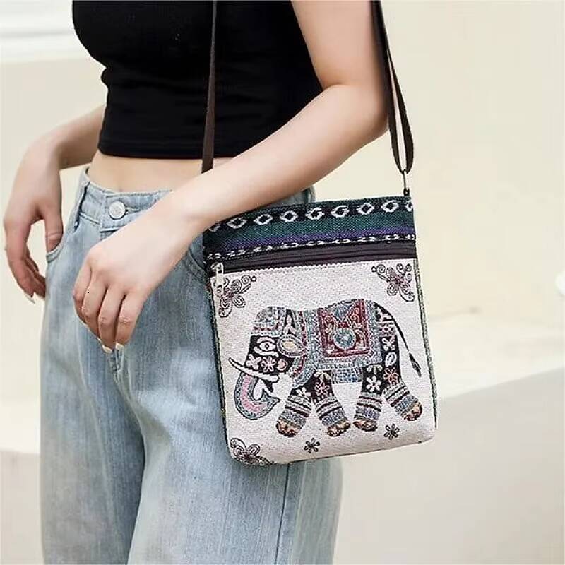 Women Small Canvas Embroidered Phone Shoulder Retro Ethnic Style Travel Outdoor Messenger Crossbody Bag ddmynov