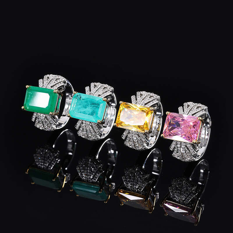 Pink Zircon For Women, Para Green With Inlaid Zircon, Square Ring Band 730