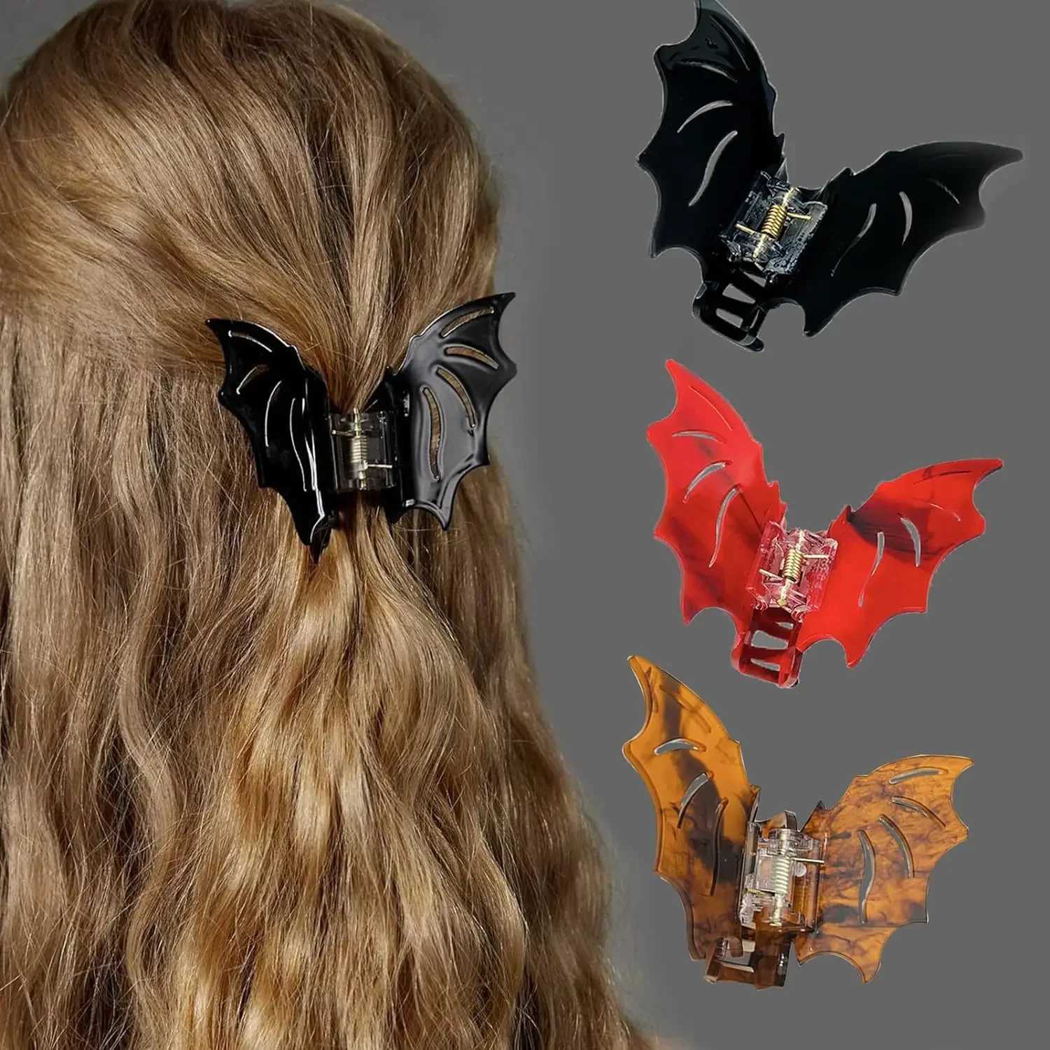 New Halloween Bat Hair Claw Acetate Colorful Bat Hairpin Fashion Ponytail Clip Shark Clip Headwear for Woman Hair Accessories Z250707