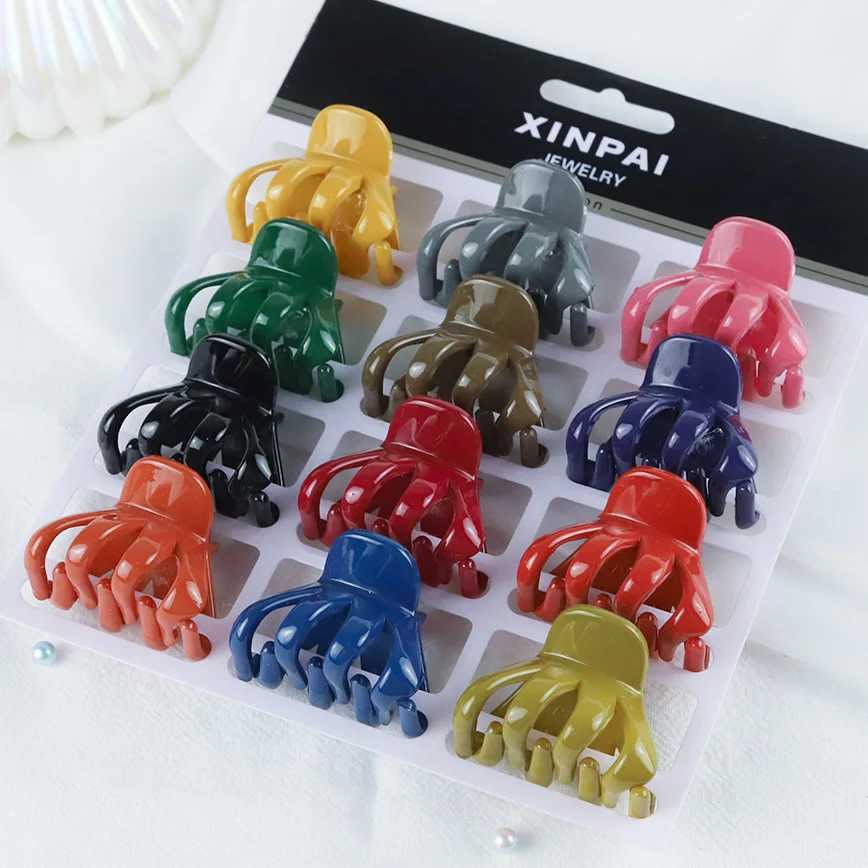 12Color/Card 4CM Acrylic Plastic Small Crab Hair Claw Clip for Women and Girls Cute Candy Mini Solid Barrette Clamp Hair Accessories Set Y250707