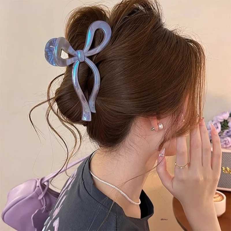 Aishg Pearlescent Bow Crab Hair Clip for Women Jelly Claw Clips Scissors Shape Clamp Barrette Hairpin Girls Hair Accessories Y250707