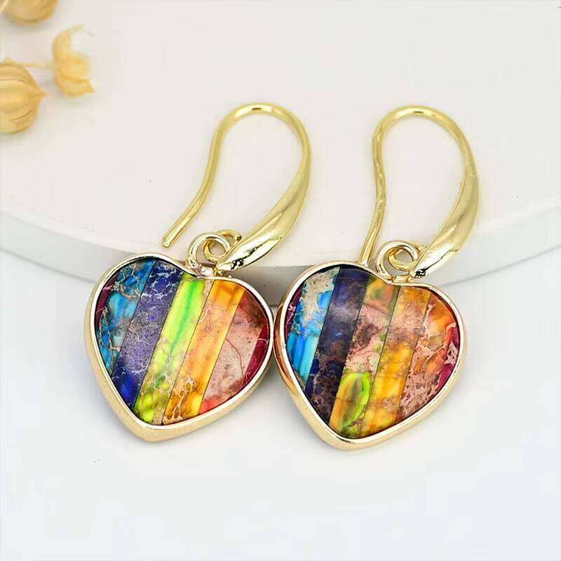 Creative Design Multi-color Love Natural Imperial Heart Stone Personality fashion Earrings