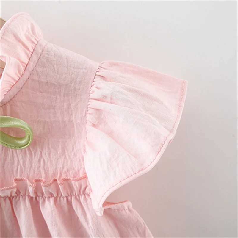 0-4 Y Baby Girls Solid Color Flying Sleeves Tulip Dress Fashion Summer Thin Soft Children Clothing Toddlers Skin-friendly Wear R250707