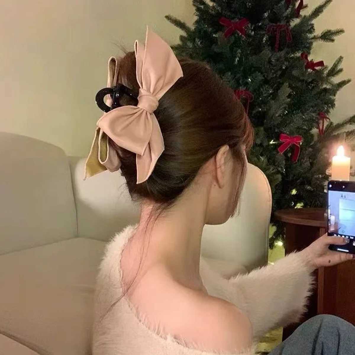 Pink Leather Cute Hair Clips for WomenBow-knot Claw Clips for Thick HairNon-slip Black Hair Barrettes Premium Hair Accessories Z250707
