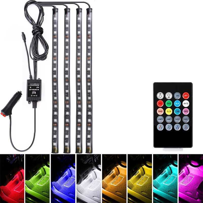 72/48/36 LED RGB Car Foot Ambient Light with USB Cigarette Automotive Interior Lights Strip Decoration Bar Remote/Voice Control W250707