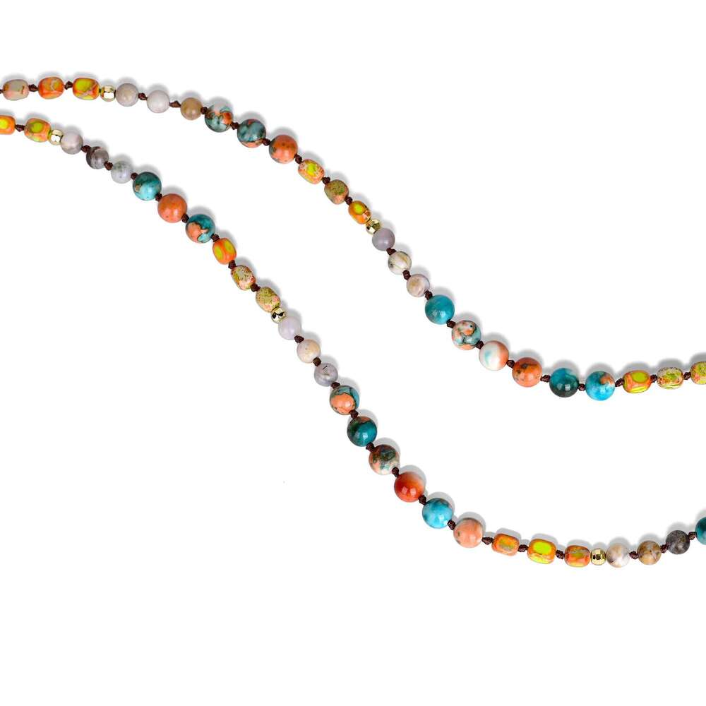 Bohemian Style Imperial Jasper Beaded with Teardrop Pendant Handmade Jewelry Necklace
