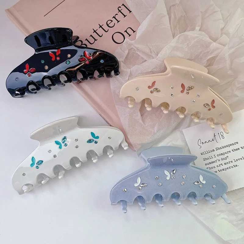 Muweordy New Water Diamond Butterfly Hair Clip Acetate Claw Clip Colorful Crab Hair Clip Shark Grip Hair Accessories for Women Y250707