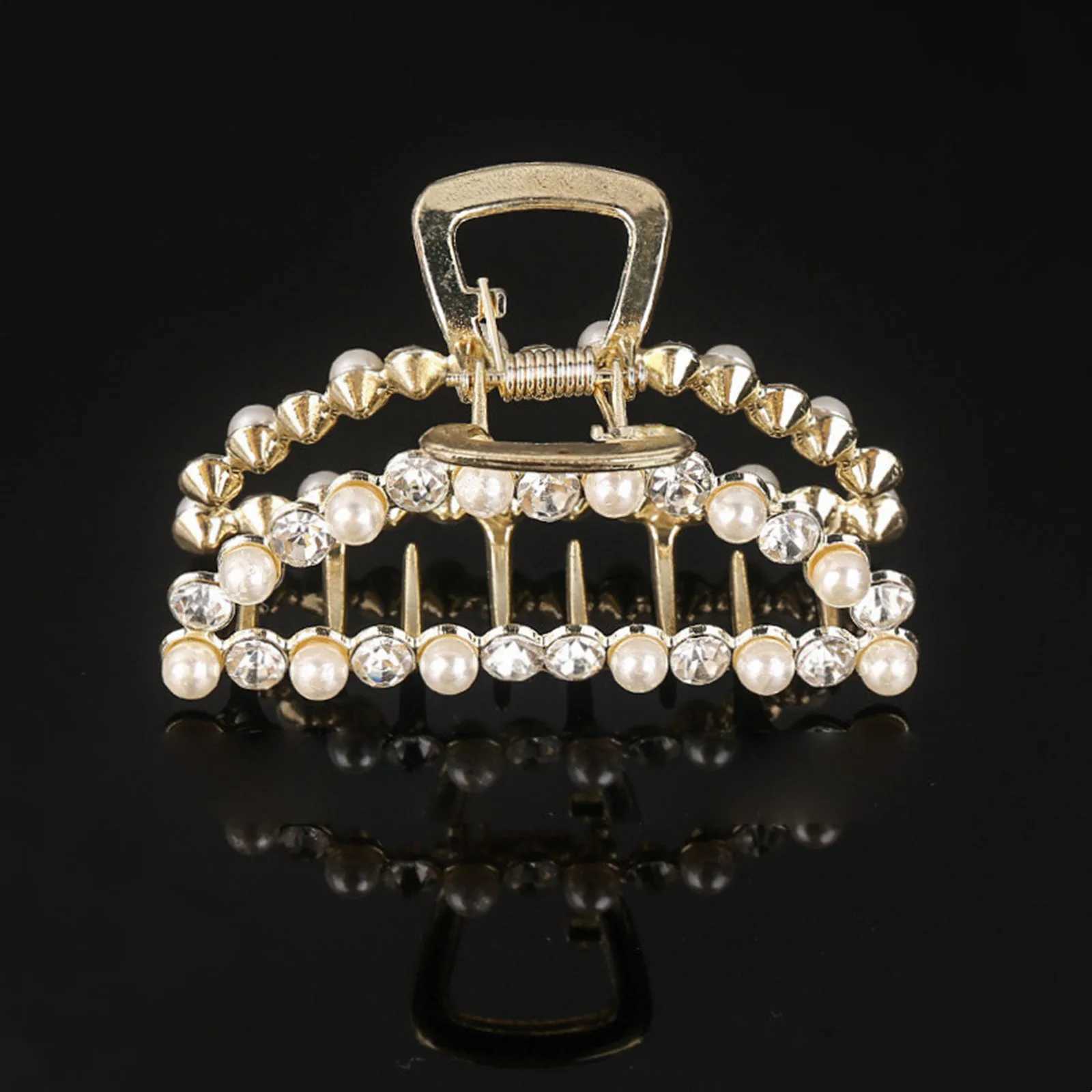 Women Girls Pearls Solid Beads Hair Claws Elegant Metal Barrettes Headwear Hairpins Horsetail Hair Clips Hair Crab Accessories Y250707