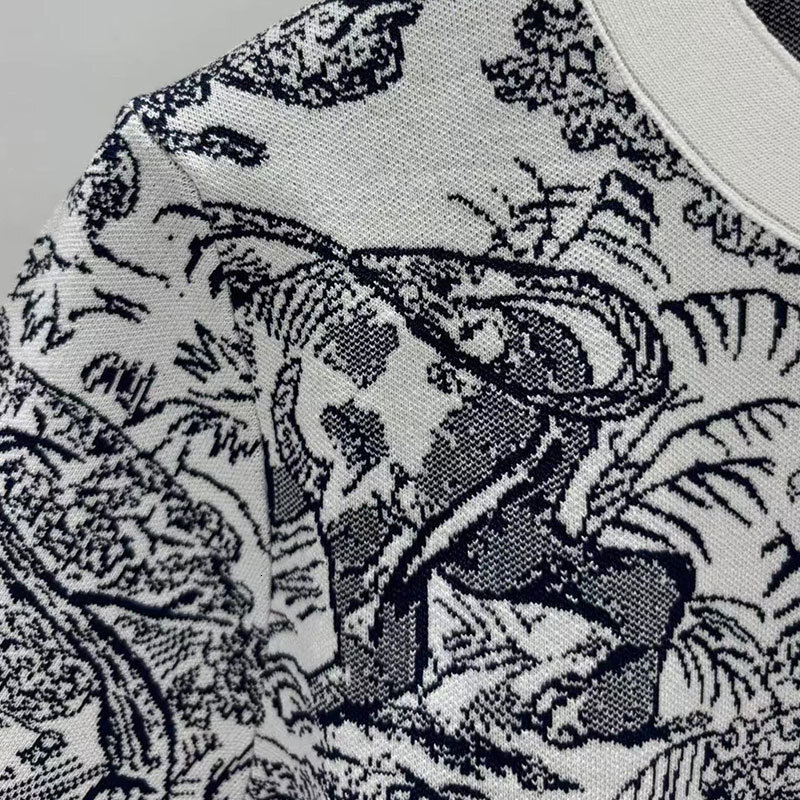 Ladies Animal Jacquard Knit T-Shirt - Premium Short Sleeve Breathable Top,Multiple Colors Luxury Jacquard Detail & Summer Capsule Essential S0721