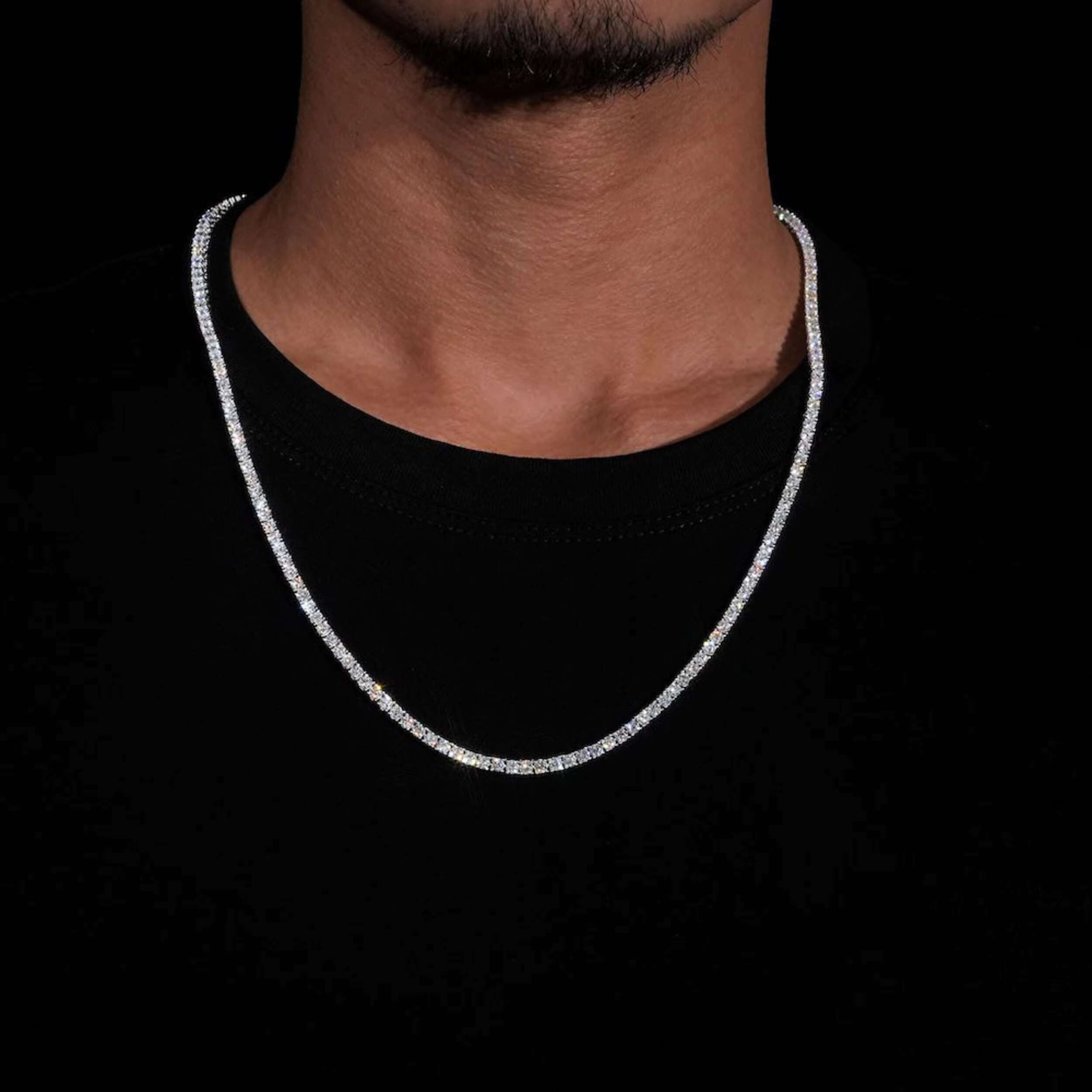 Iced Out 3MM VVS Moissanite Tennis Chain 925 Sterling Silver D Color Tennis Necklace for Him and Her Luxury Jewelry