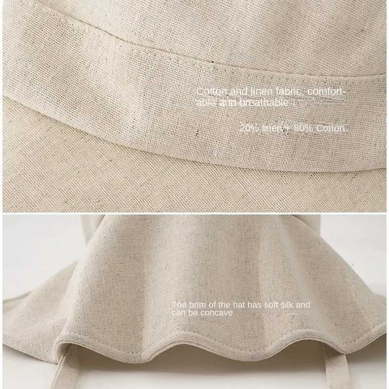 Japanese Cotton Hemp Strap Fisherman Hat Large Brim Summer Light Thin Breathable Sunshade Cap Korean Edition Lolita Bucket Hat Y250707