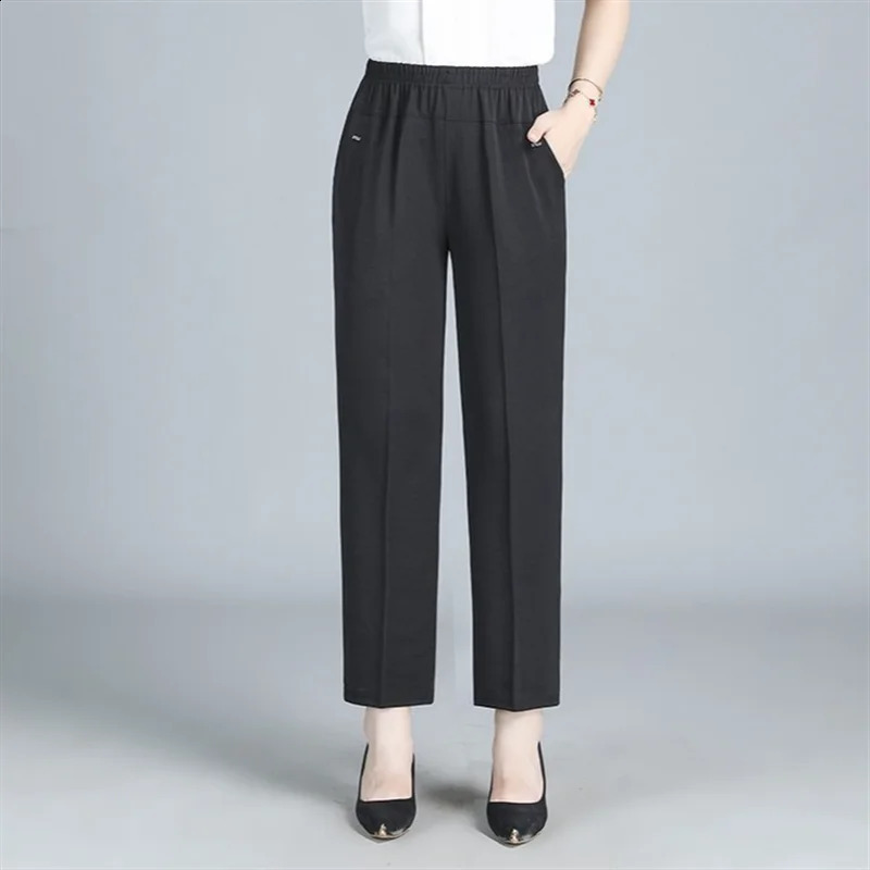 6XL 7XL 8XL Women Summer Pants Plus Size Elastic High Waist Casual Ninth Middleaged Elderly Female Straight Mom 250628