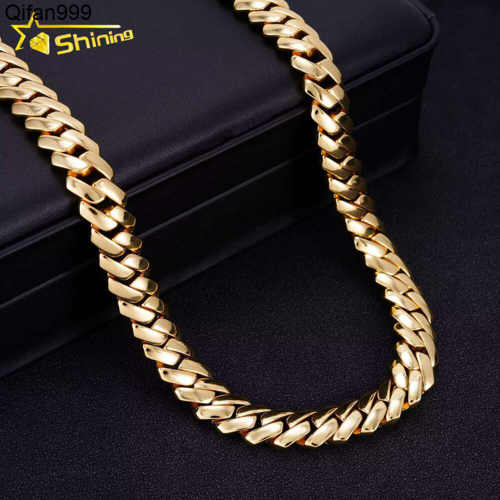Hip Hop Jewelry Custom Moissanite Lock 12Mm 14K Gold Plated Necklace Plain Sier Square Cuban K Chain