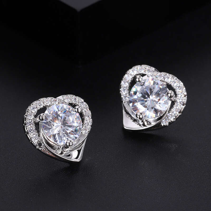 Clearance Sale Tiktok Live Simple S Sier Needle Zircon Earrings Ring Pendant Jewelry Three-Piece Set A9a