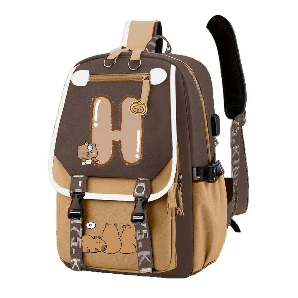 capybara Letter A-z Women SchoolBag Outdoor Sports Shoulder Bag Large Capacity Travel Bag Backpacks Schoolbag for Teenage 250707