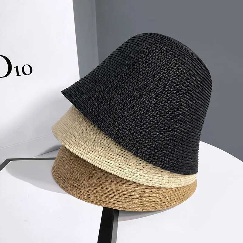 Summer Lace-up Mercerized Cotton Bucket Hats Women Summer Thin Sunshade Wide-brimmed Fisherman Cap Ins Casual Fashion Sun Hat Y250707
