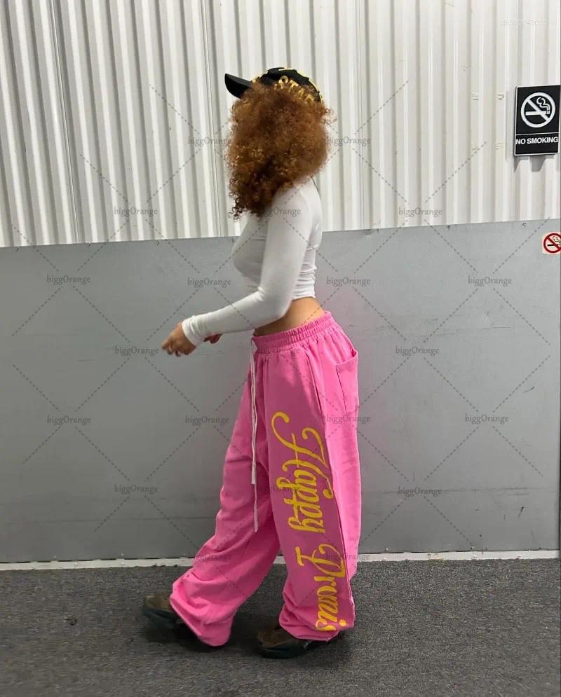 Men's Pants Trendy Streetwear Trousers Gothic Retro Harajuku Y2K Pink Sweatpants Men Hip-hop Casual Wide-leg Baggy Jogger Women