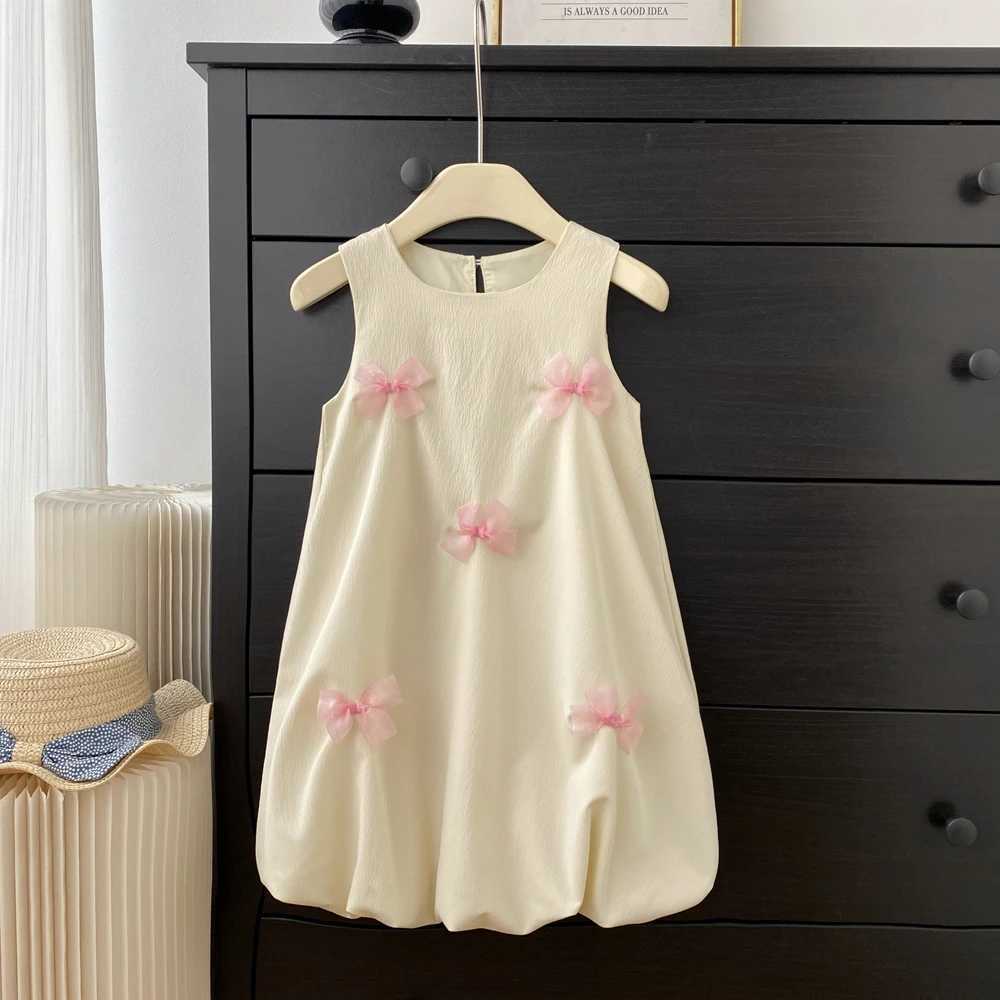 Humor Bear Summer New Sweet Girls Bow Decorative Sleeveless Vest Fluffy Pod Dress Childrens Clothing R250707
