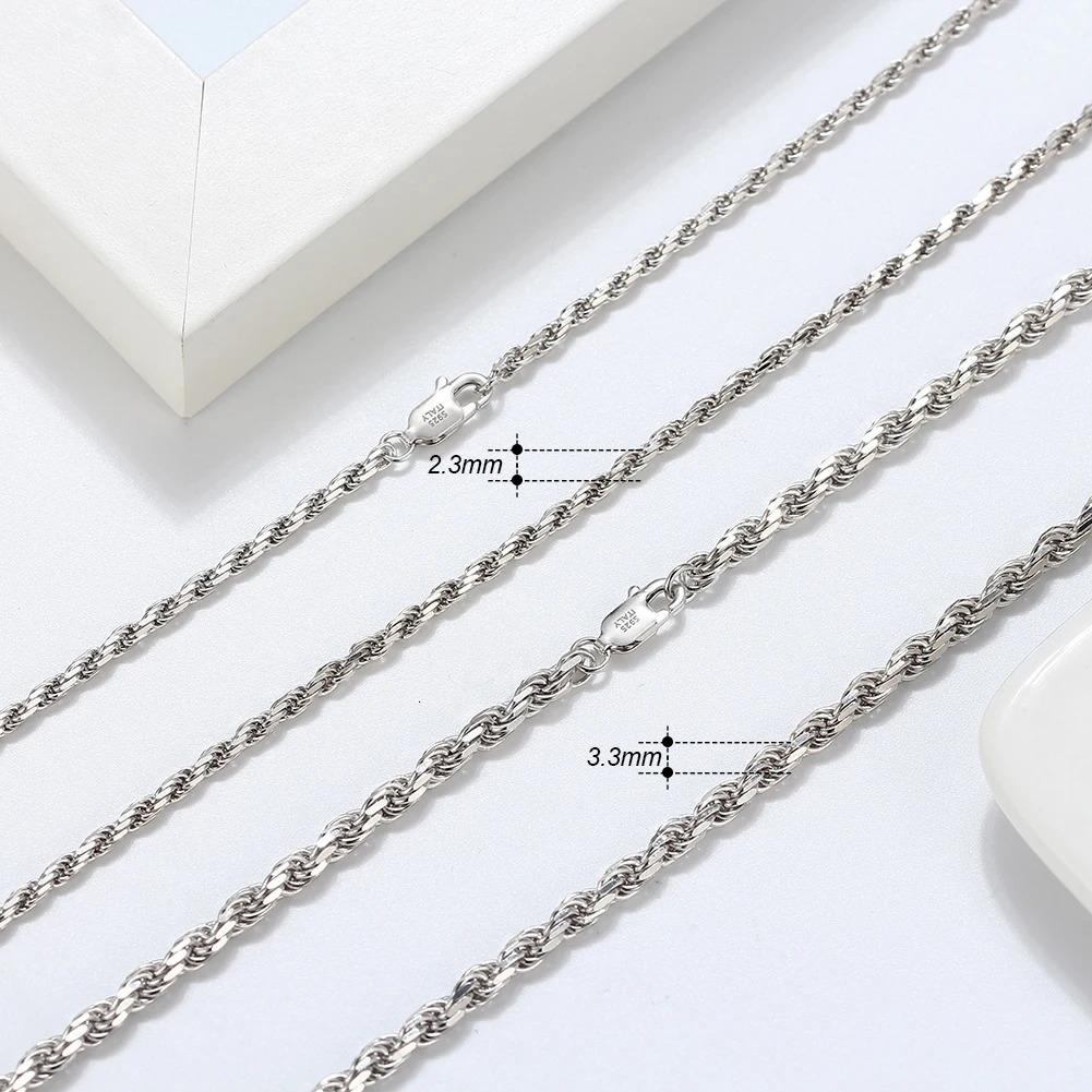 KISS MANDY Rhodium Plated 925 Sterling Silver Diamond-Cut Rope Chain Necklace with 1.7mm Width for Women Party Jewelry SC29 250702