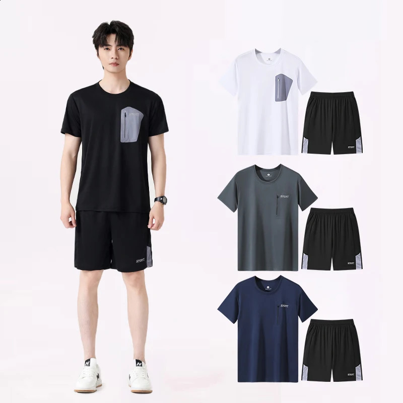 2 Clothes Sportswear Set Casual Fitness Men Summer Running Loose Short Sleeve T-Shirt Badminton Quick Dry Shorts Women Clothes 250707