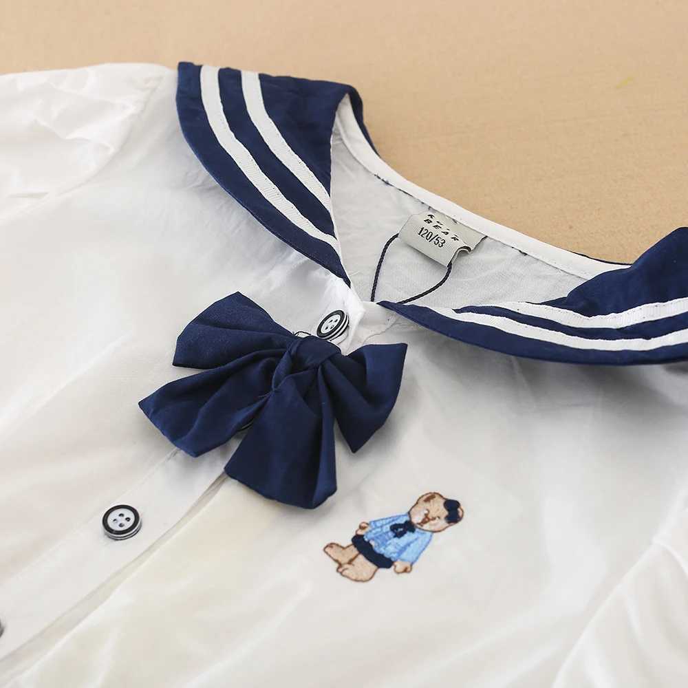 100% Cotton White Sailor Back to School Dress for Girls Suitable for 5-12 Years Old Girls Short Sleeve Summer Dresses R250707