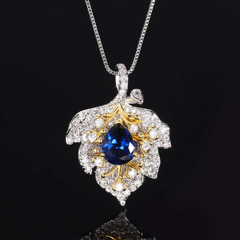 Exaggerated Colorful Gem Imitation Natural Pigeon Blood Red Royal Blue Pink Yellow Zircon Pendant Teardrop Necklace For Women E11