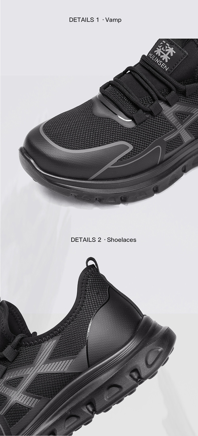Mulinsen men's classic breathable running shoes-black mesh ultra-light casual sports shoes 2025 new ultra-light running shoes