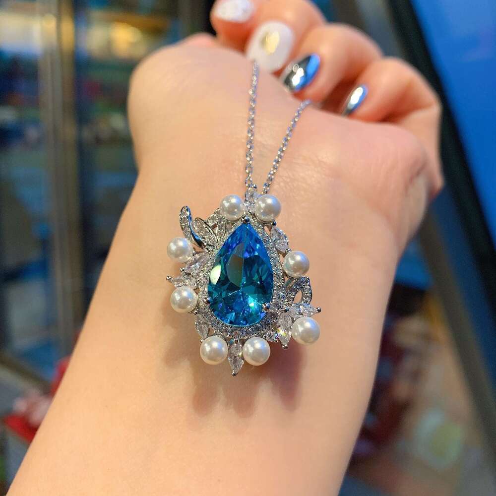 Three-Piece Set Tiktok Live Zircon Earrings Micro-Paved Pearl Aquamarine Necklace Gemstone Ring E03