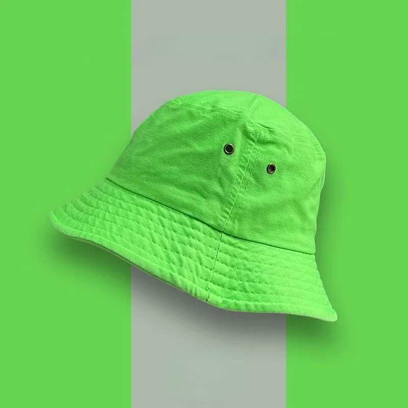 Fluorescent Bucket Hat Women Spring and Summer Fashion Green Sunscreen Shade Street Wash Basin Hat All-match Mens Panama Hats Y250707