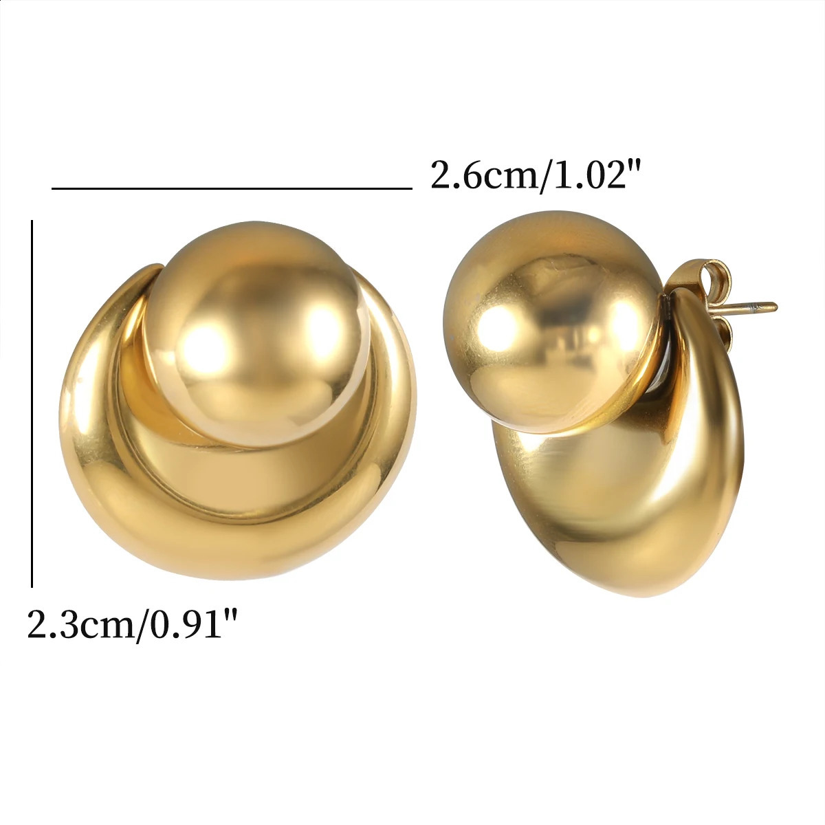 JOVO LOVE Stainless Steel Round Beads Concave Geometric Earrings for Womens Gold Plated Waterproof Charm Large Ear Jewelry Gift 250707