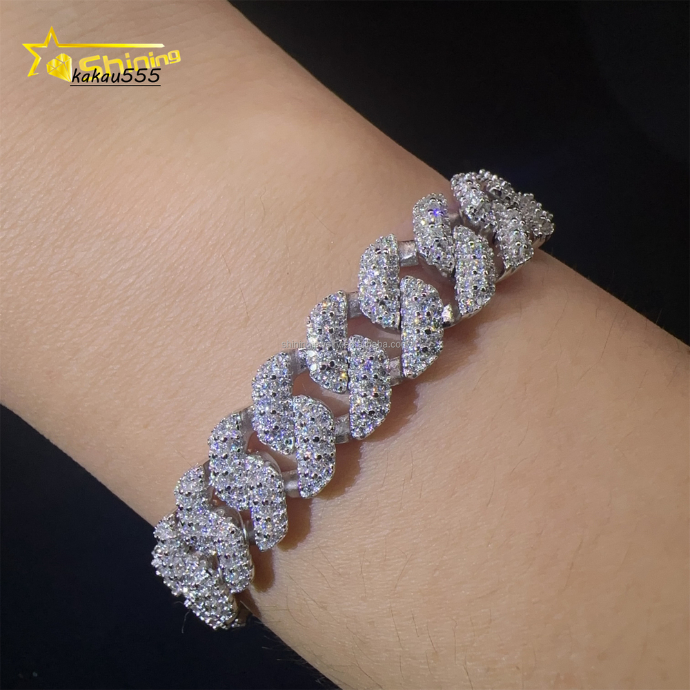 Fashion Rapper New Arrivals Hip Hop 10mm 2Rows Jewelry VVS1 Moissanite Iced Out GRA Certificate S925 Silver Bracelet Man