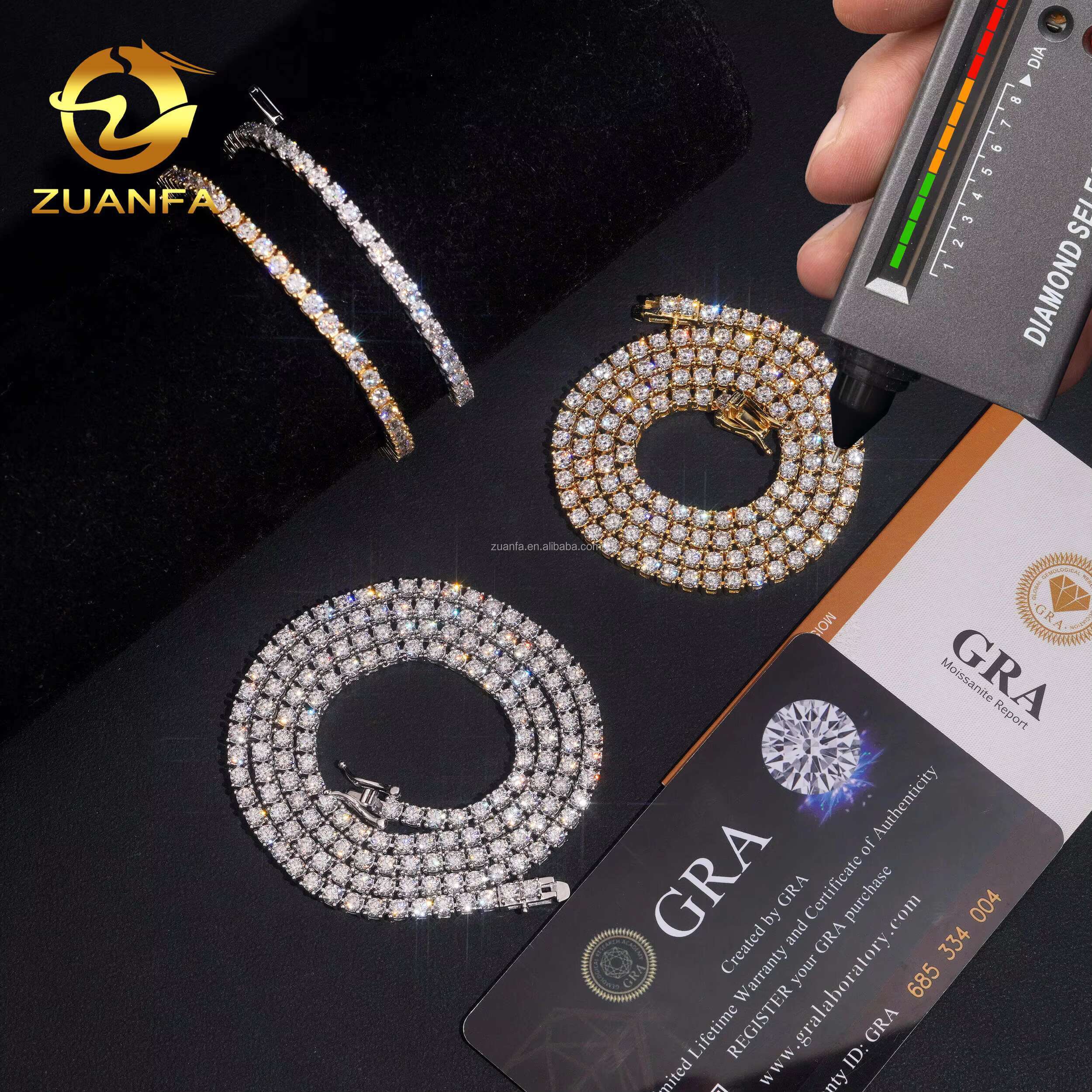 Ship in USA Warehouse Stock 3mm 925 Solid Silver Hip Hop Iced Out VVS1 Moissanite Diamond Cluster Tennis Chain Bracelet